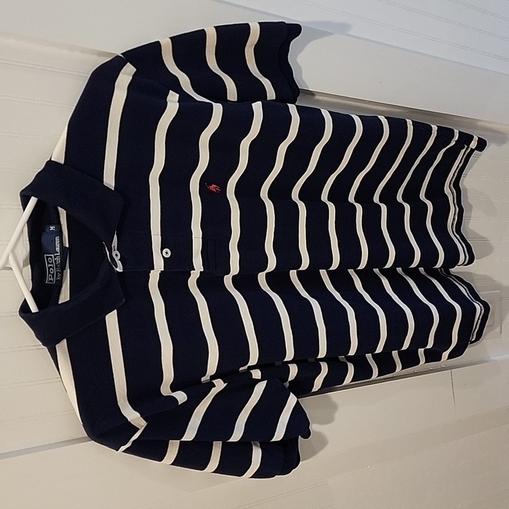 Polo by Ralph Lauren polo shirt Men's M Navy and White striped with Red logo